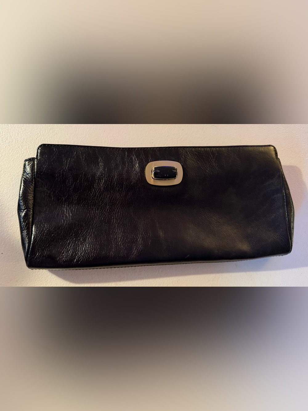 HOBO Elegant Black Leather Clutch with Silver Accent